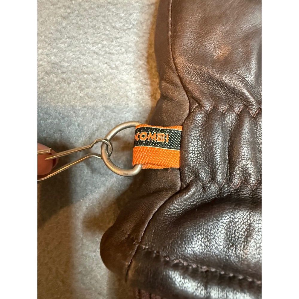 Vintage 70s Kombi Leather Ski Ladies Large Gloves Colorblock Padded Racer Brown - Picture 3 of 8